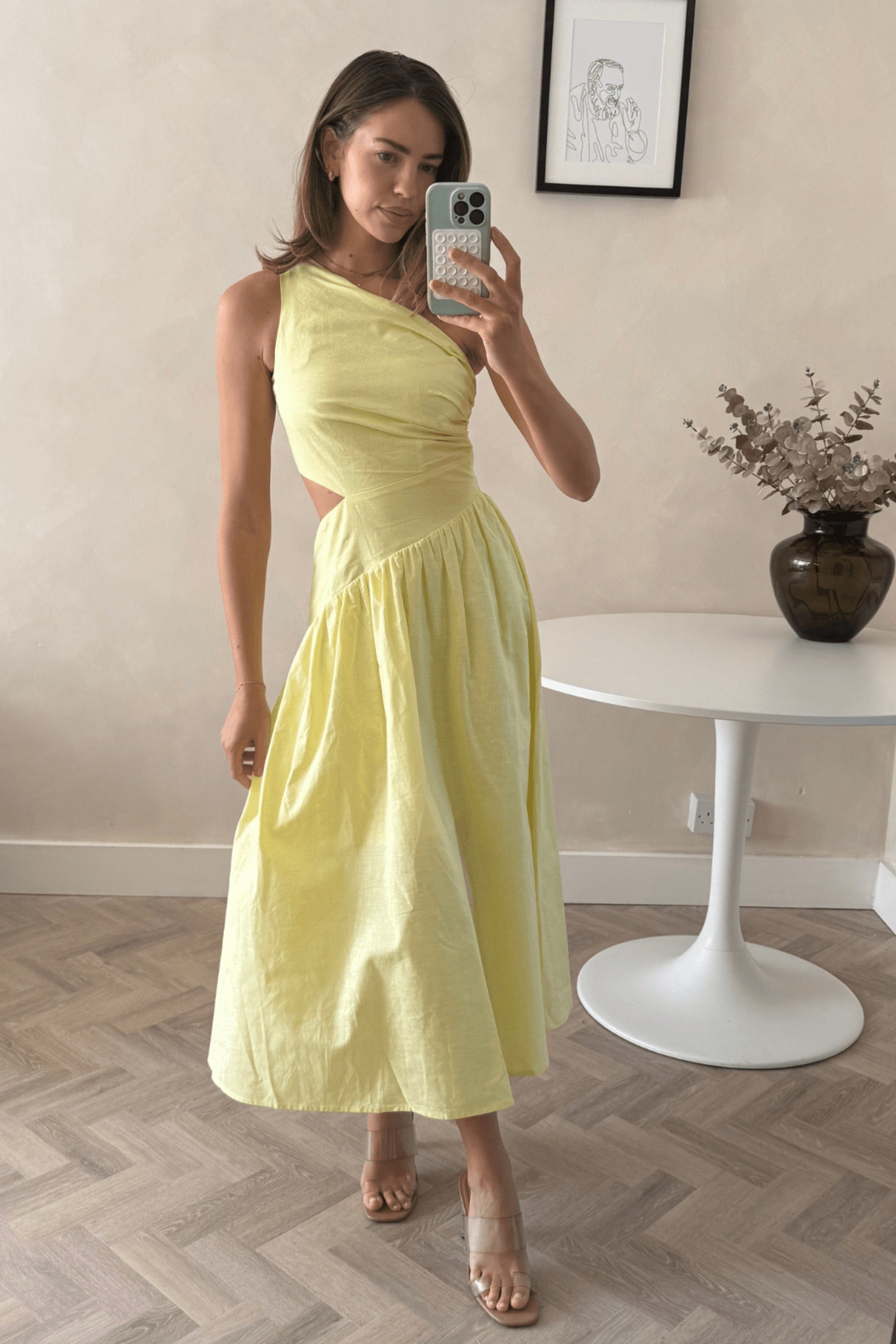 Jasmine Cut Out One Shoulder Dress in Yellow - Style Cheat