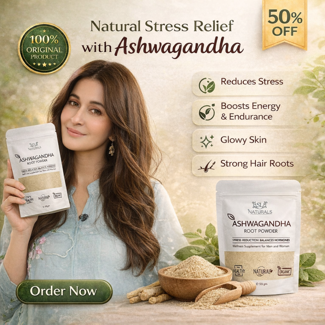 SL Naturals Ashwagandha Root Powder | Stress Relief, Hormone Balance & Hair Growth, Bright Skin| 100% Natural Organic