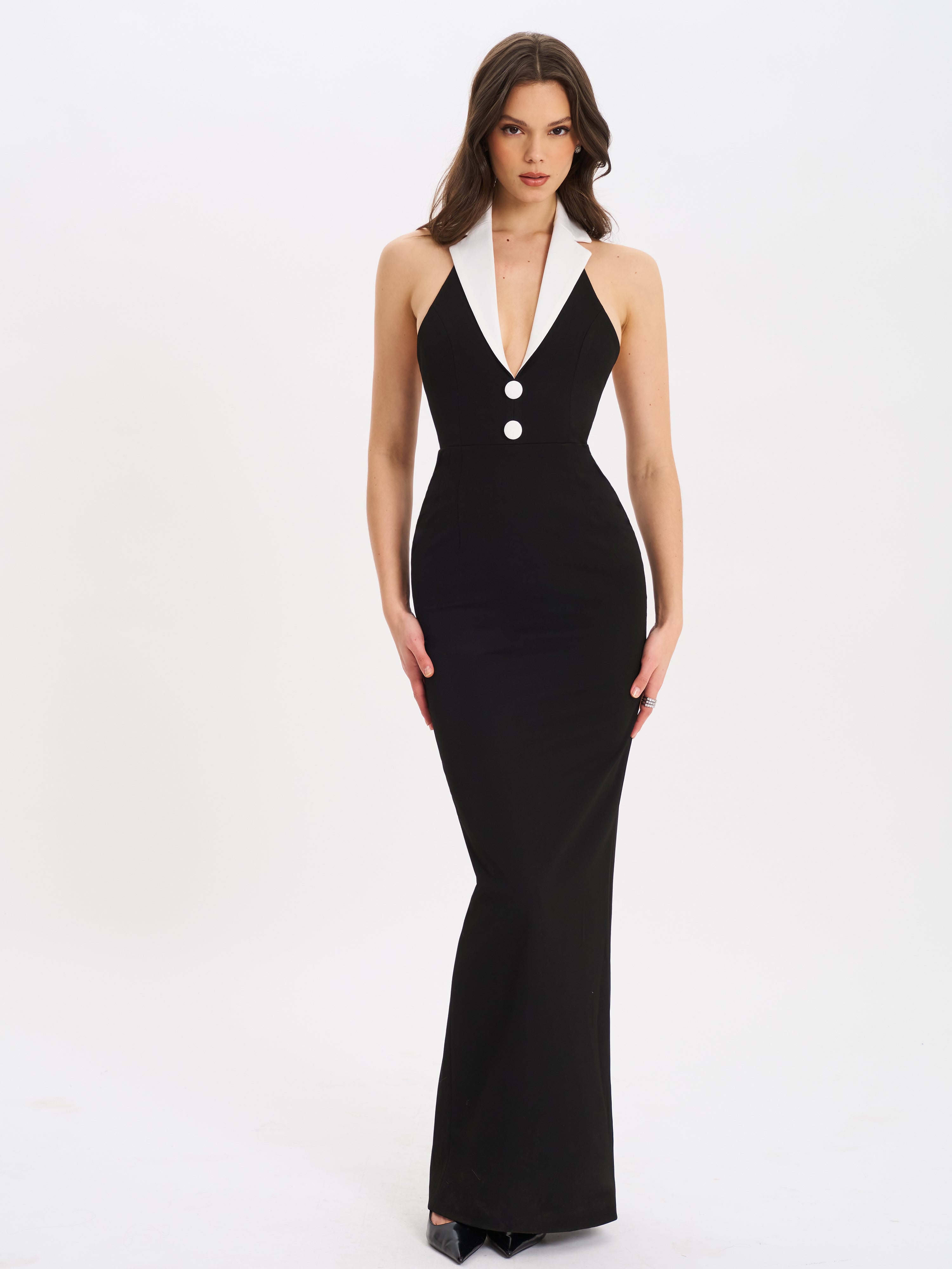 Raelyn Black and White Business Casual Maxi Dress