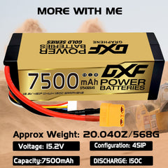 (CN)DXF Lipo Battery 4S 15.2V 7500MAH 150C  lipo Hardcase with  DEANS/T Plug for Rc 1/8 1/10 Buggy Truck Car Off-Road Drone