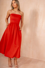 Saskia Blood Orange Bandeau A-Line Midi Dress