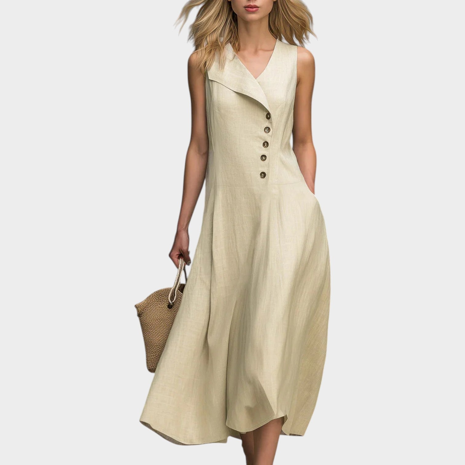 Asymmetrical Button Midi Dress
