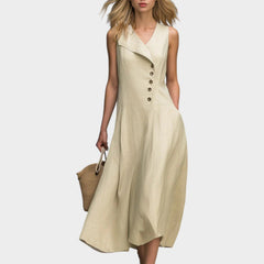 Asymmetrical Button Midi Dress