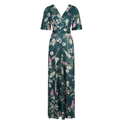 Green Floral Print Waterfall Sleeve Maxi Dress - Pretty Kitty Fashion