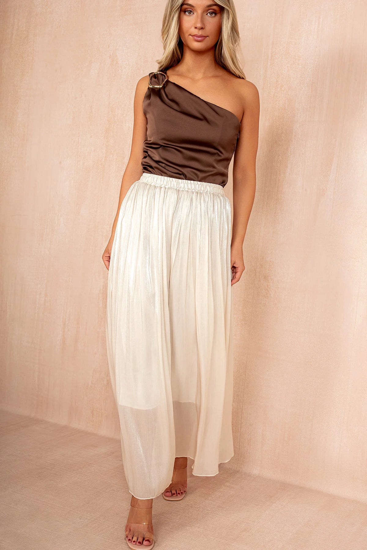 Matilda Champagne Pleated Palazzo Trousers