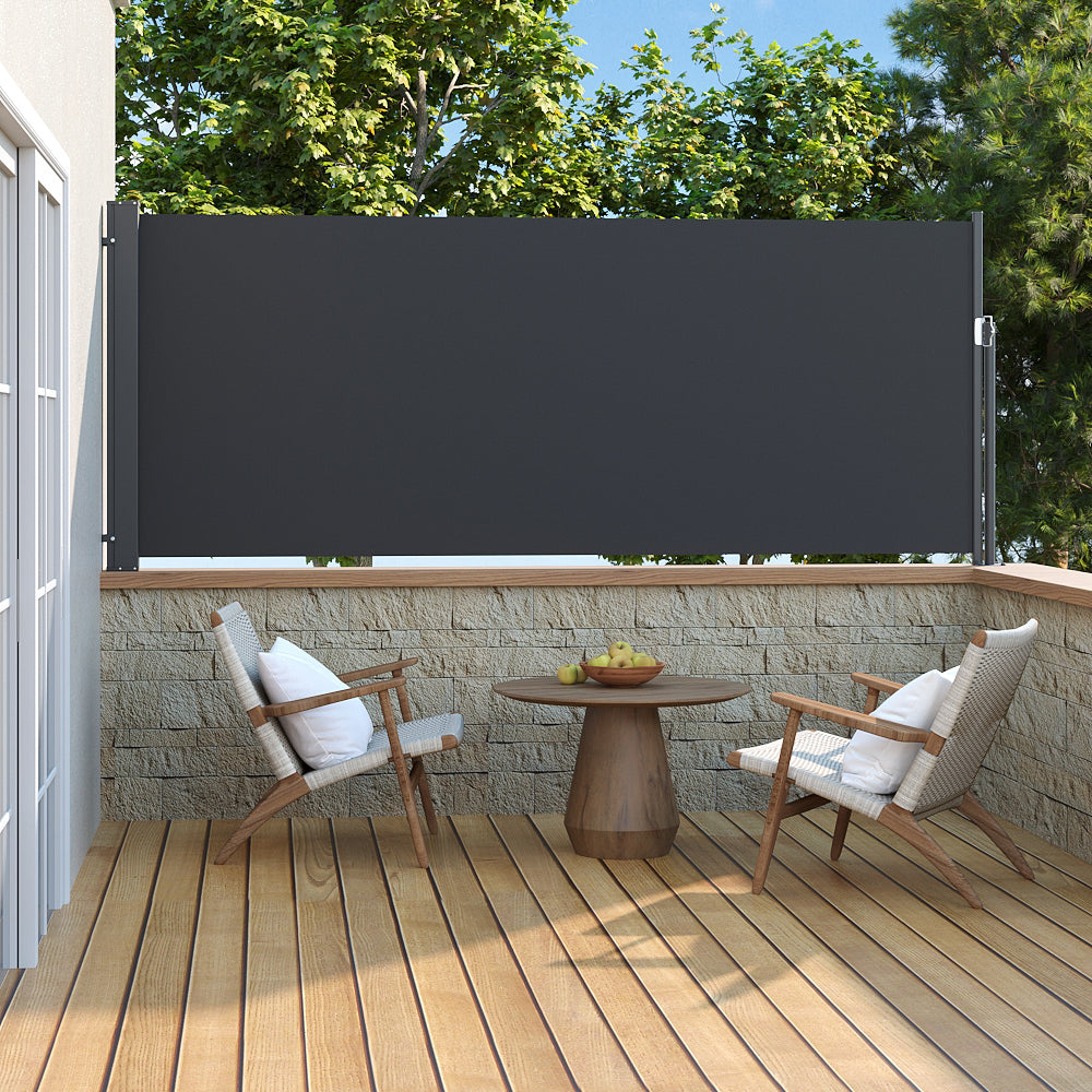 300x120CM Retractable Side Awning Garden Privacy Screen Windbreak Sunshade, Grey
