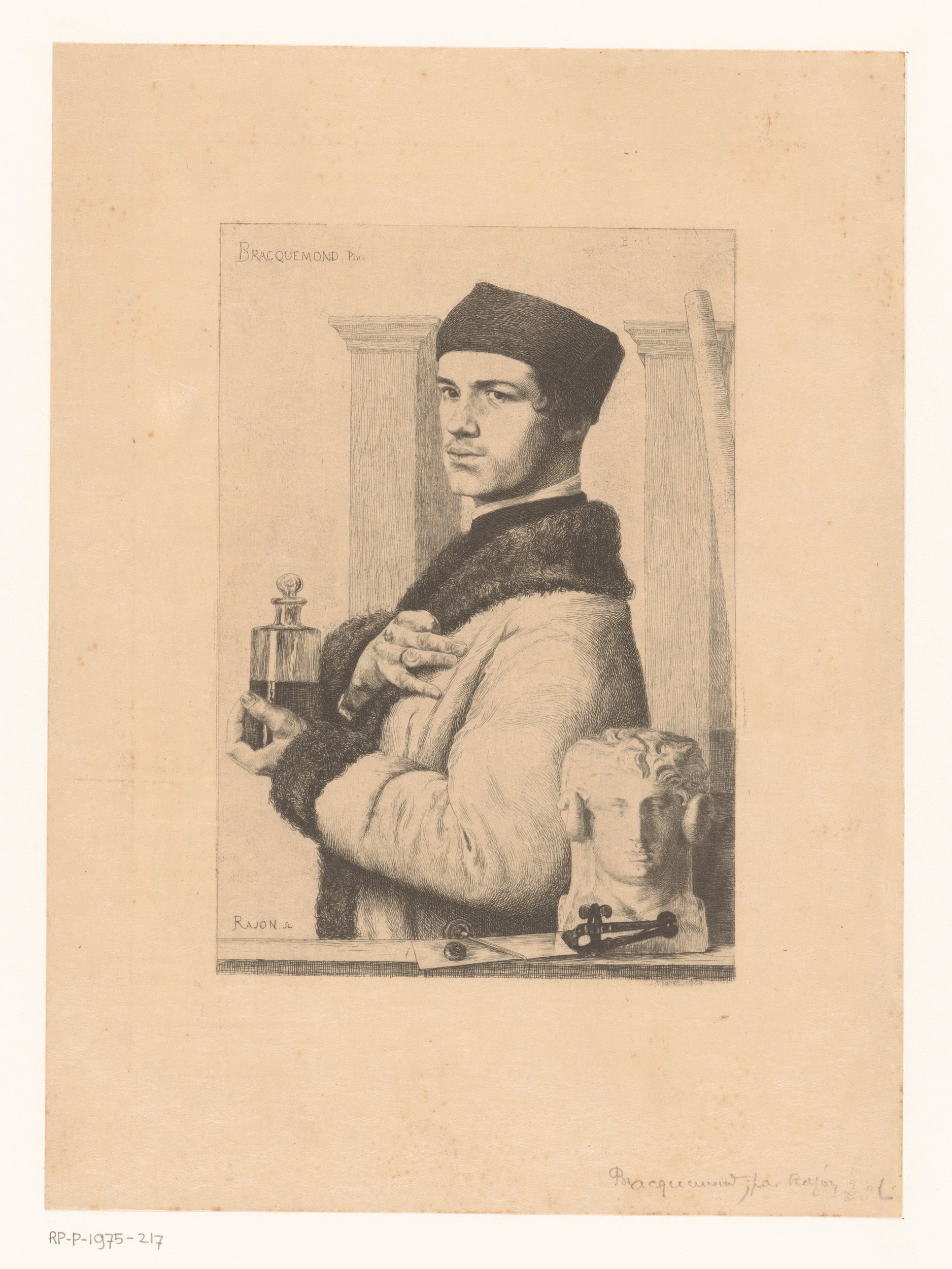 Portrait of Felix Bracquemond, Paul Adolphe Rajon, 1852 Canvas Print