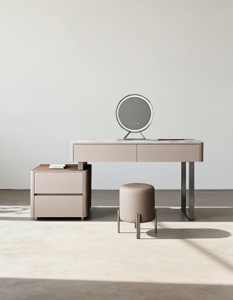 Natalia Antique Dressing Table, Large Chest Of Drawers, With LED Mirror, Solid Wood - DC Concept