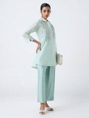 Vark Mint Floral Embroidered Cotton-Blend Ethnic Set
