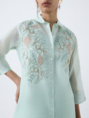 Vark Mint Floral Embroidered Cotton-Blend Ethnic Set