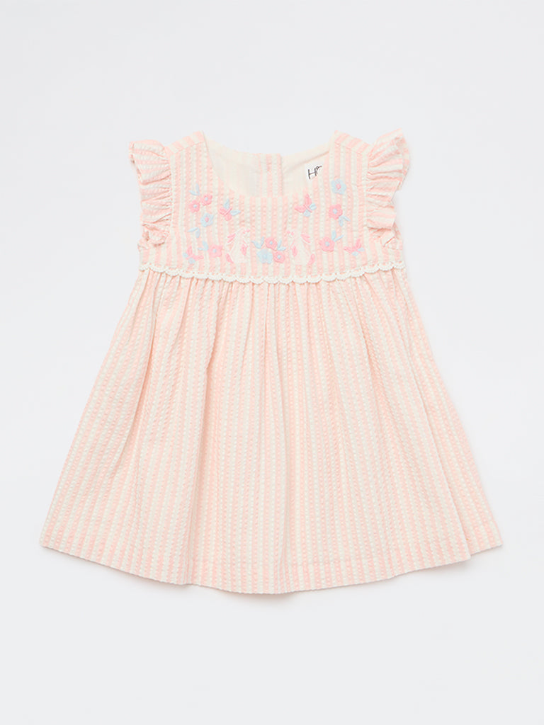 HOP Baby Girls Pink Seersucker Textured A-Line Cotton Dress