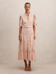 Liberty Flutter Sleeve Lace Midi Dress
