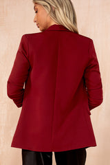 Maxine Burgundy Ruched Sleeve Blazer