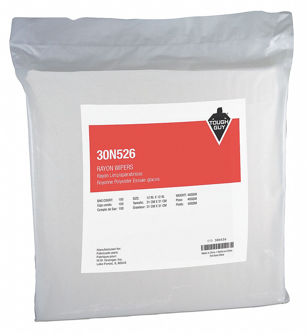 Tough Guy Dry Wipe, Tough Guy, 12" x 12", Number of Sheets 100, White - 30N526