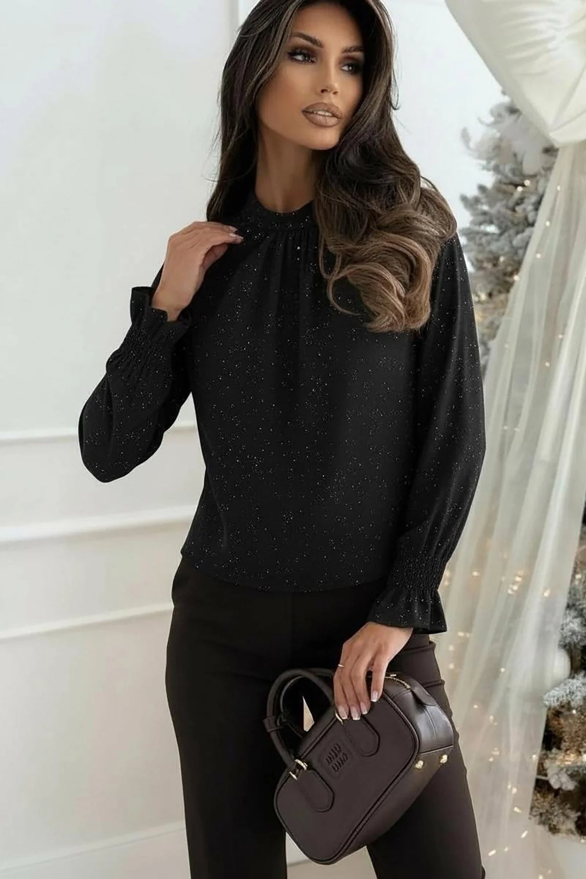 Renata Black Chiffon Sparkle Top