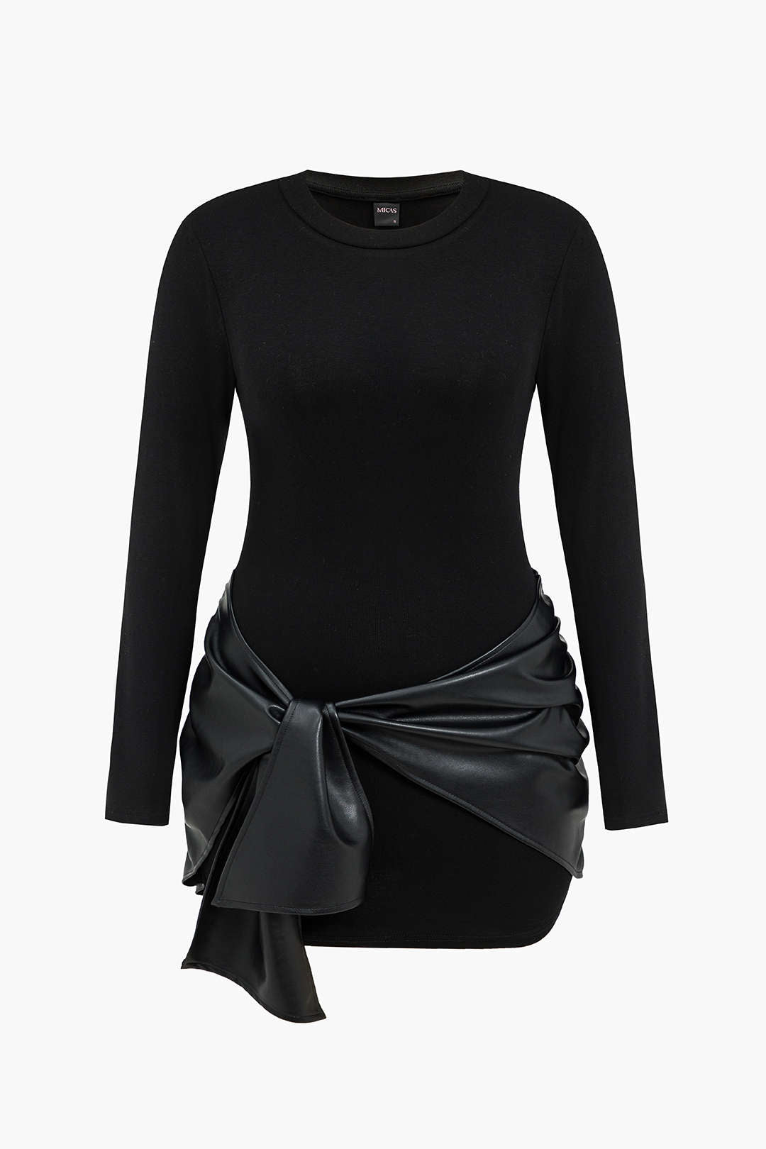 Plus Size Faux Leather Patchwork Mini Dress