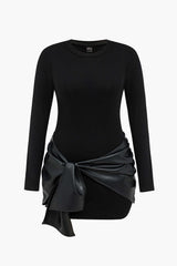 Plus Size Faux Leather Patchwork Mini Dress
