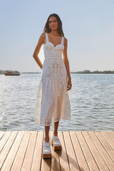White Richelieu Sleeveless Midi Dress