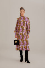 Lavender Tiger Leaves Midi Dress