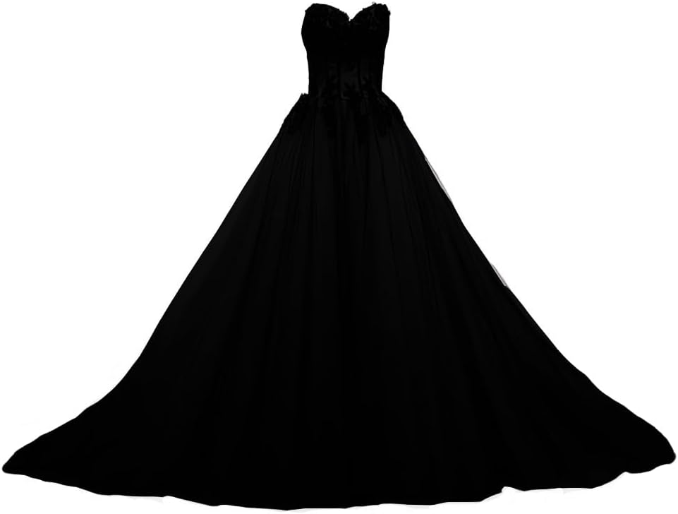 Kivary® Sweetheart Black Tulle Gold Lace Corset Ball Gown Gothic Prom Wedding Dresses