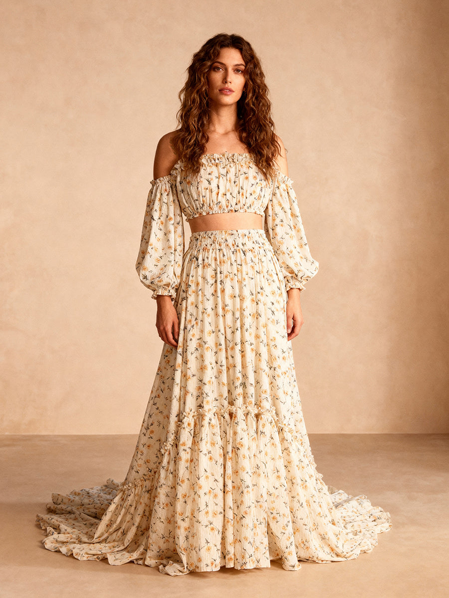 Two Piece Boho Dress for Photo Shoot Gown for Rehearsal Dinner Gender Reveal YW240041
