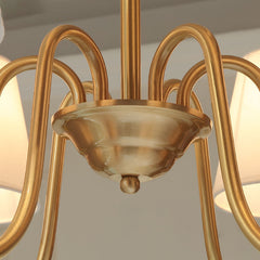 Traditional Classic Radial Pendant Light Copper Chandelier with White Fabrics Shade