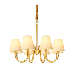 Traditional Classic Radial Pendant Light Copper Chandelier with White Fabrics Shade