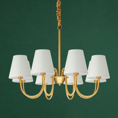 Traditional Classic Radial Pendant Light Copper Chandelier with White Fabrics Shade