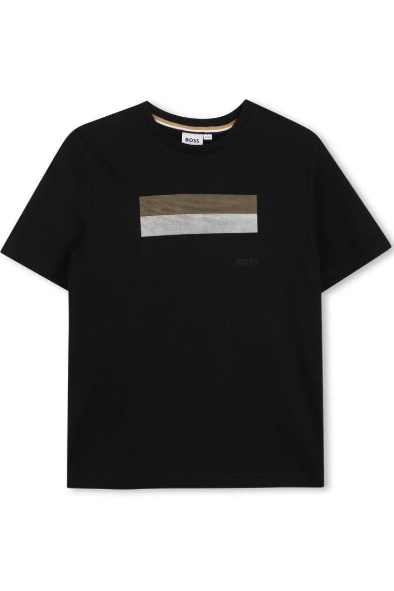 T-shirt da ragazzo in cotone con stampa block a contrasto colore  J52979/09B