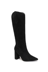 Gigi Black Suedette Western Knee High Boots