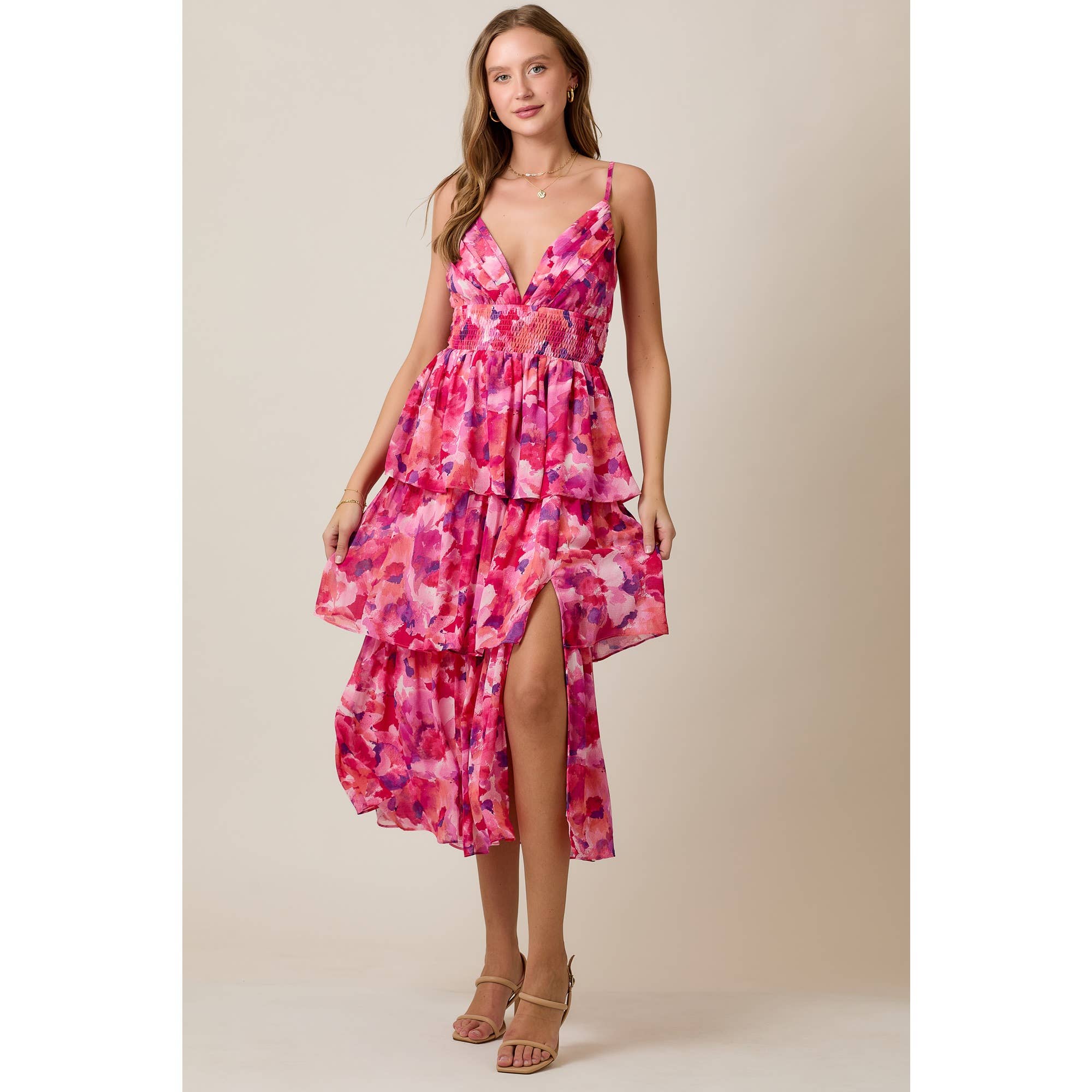 Watercolor Chiffon Midi Dress - The Envy Co