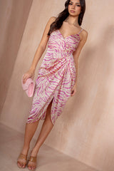 Monica Pink Wrap Satin Dress