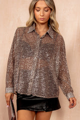Olive Bronze Sheer Printed Sequin Shirt