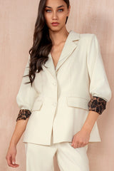 Stevie Ivory Tailored Leopard Print Cuff Blazer