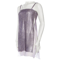 1990S GIANNI VERSACE Lilac Silk Chiffon & Crystal Metal Mesh Cocktail Dress With Full Side Slits