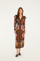 Black Chenille Flowers  Midi Dress