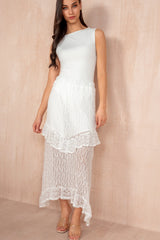 Maisie White Lace Frill Midi Skirt