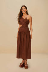 Burgundy Leaves Cut-Out Midi Dress