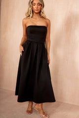 Saskia Black Bandeau A-Line Midi Dress