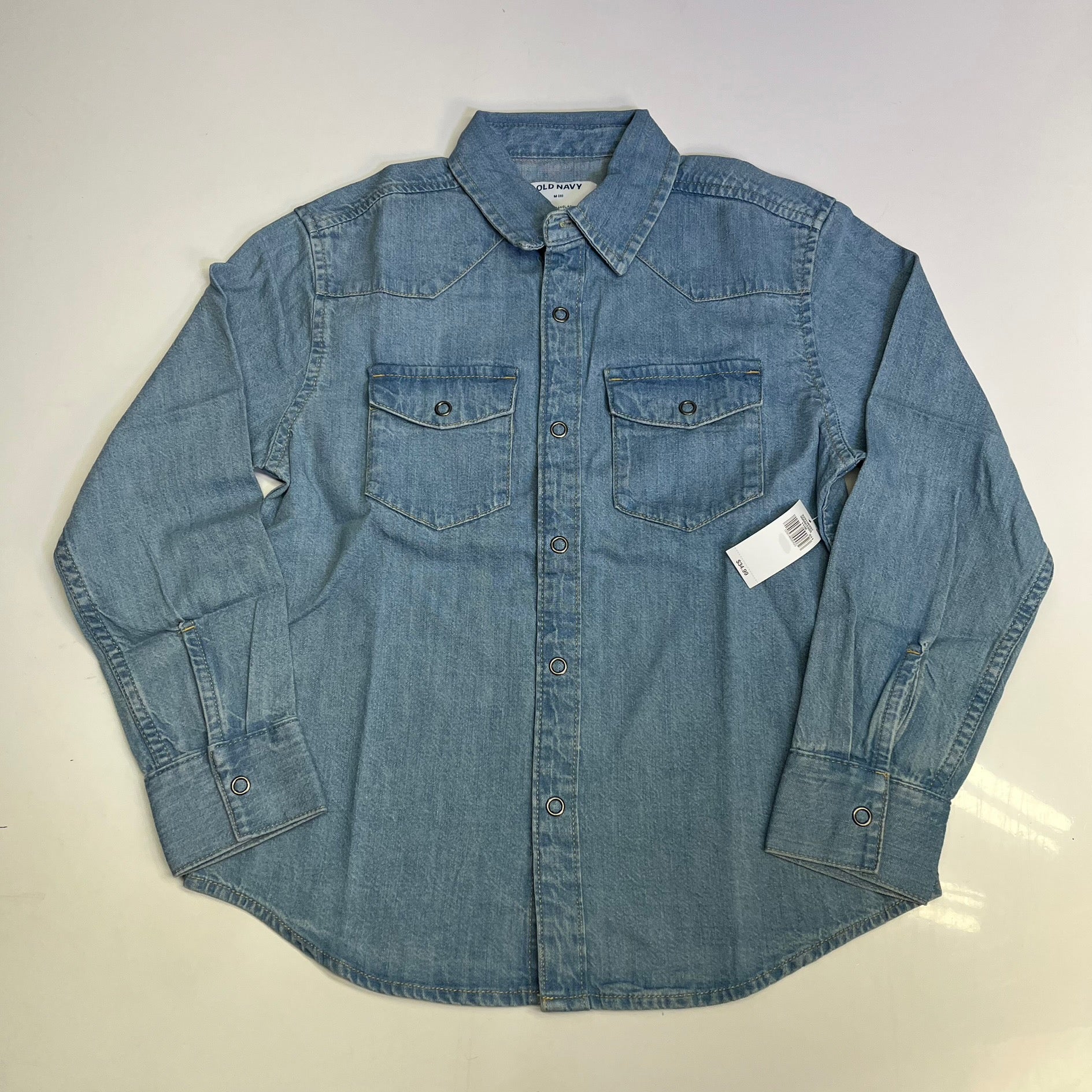 OLD NAVY Denim Western Pocket Shirt Long Sleeve Collared Boy's Sz XS Light Blue