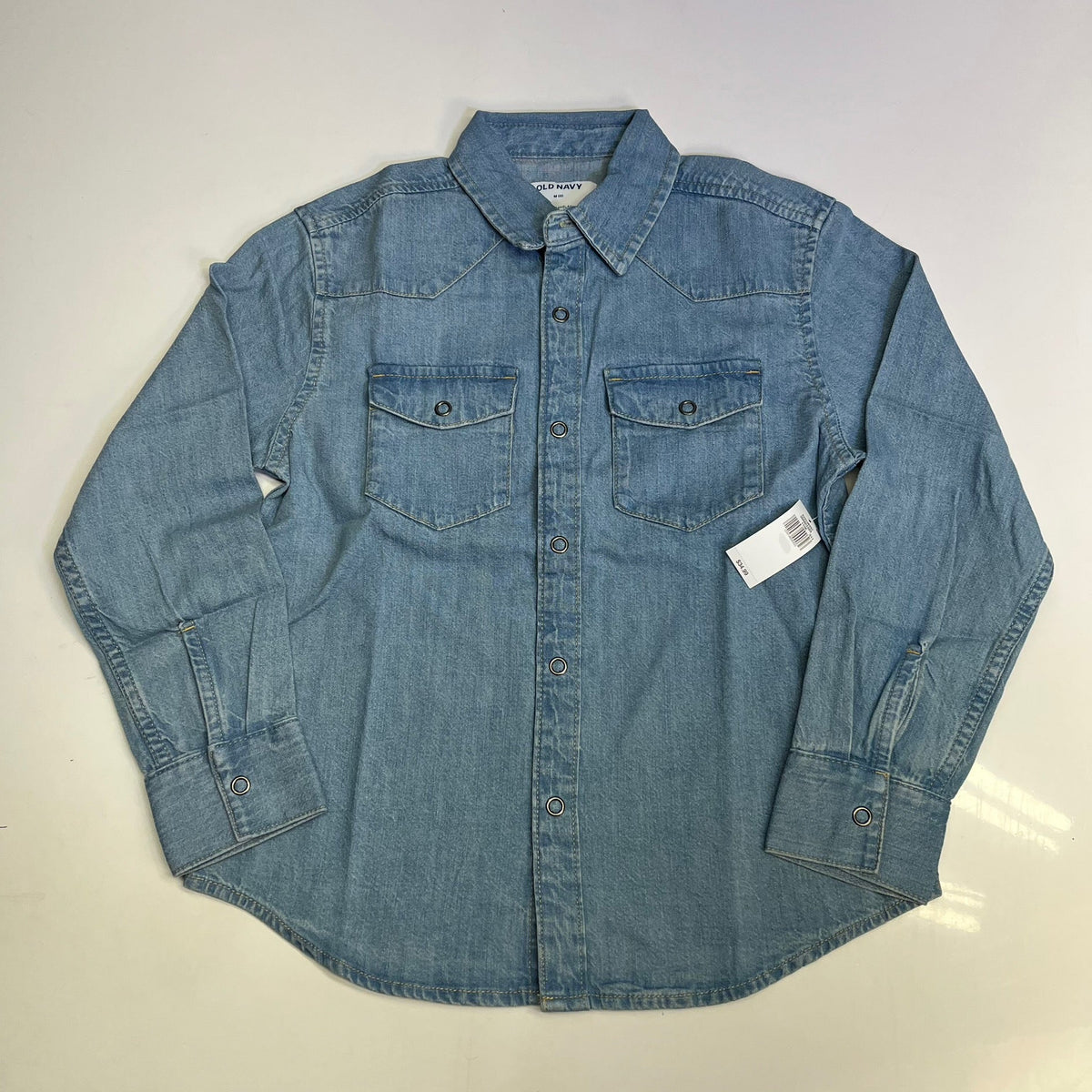 OLD NAVY Denim Western Pocket Shirt Long Sleeve Collared Boy's Sz XS Light Blue