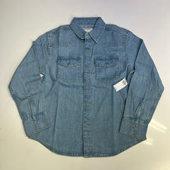 OLD NAVY Denim Western Pocket Shirt Long Sleeve Collared Boy's Sz XS Light Blue