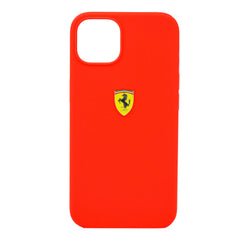 Ferrari Liquid Silicone Case Metal Logo For iPhone 13 Pro Red