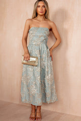 Kayleigh Duck Egg Floral Jacquard Midi Dress