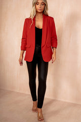 Maxine Red Ruched Sleeve Blazer