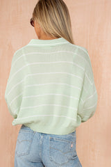 Marley Pastel Green Knit Stripe Rugby Top