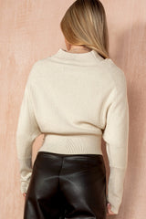 Delaney Stone Rib Knit High Neck Jumper