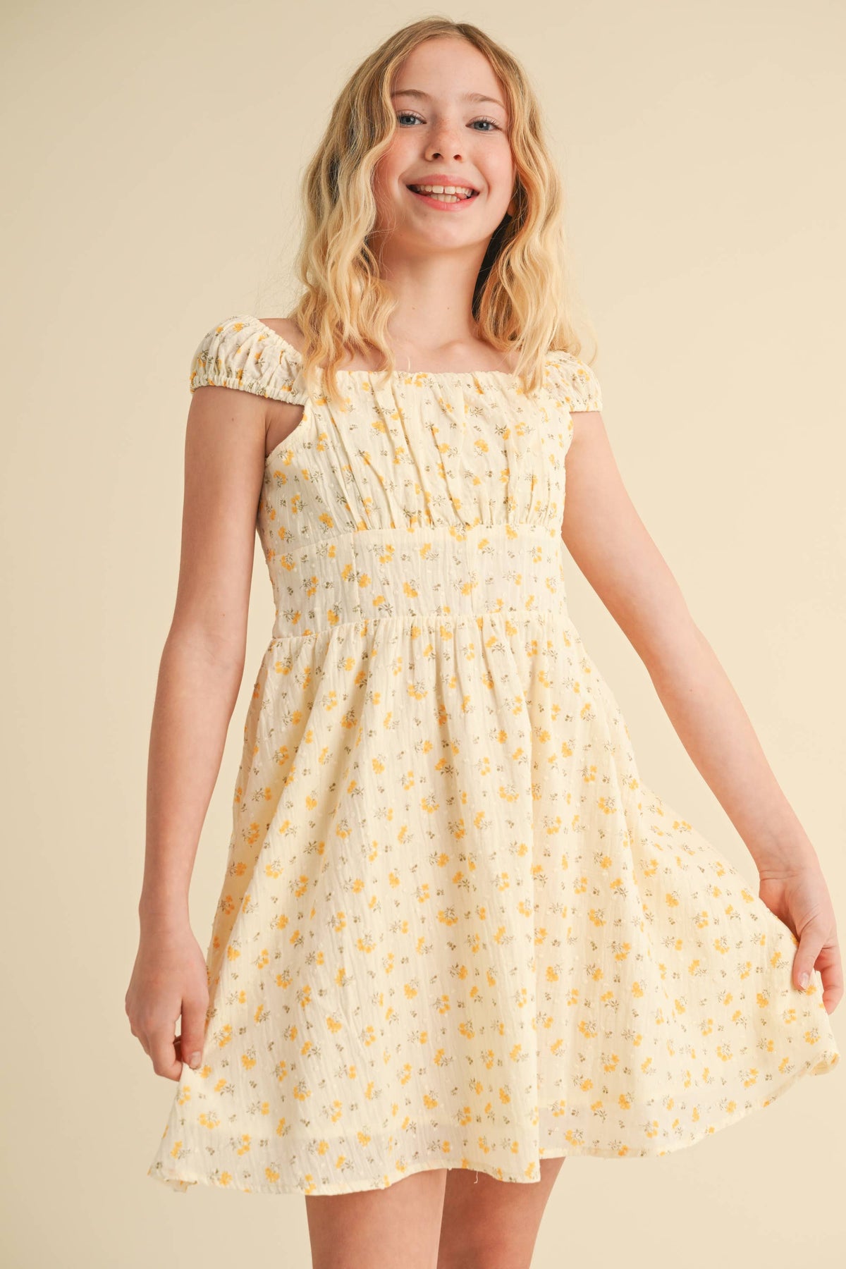 Tween Girls Kids Corset Ruched Shoulder Mini Dress