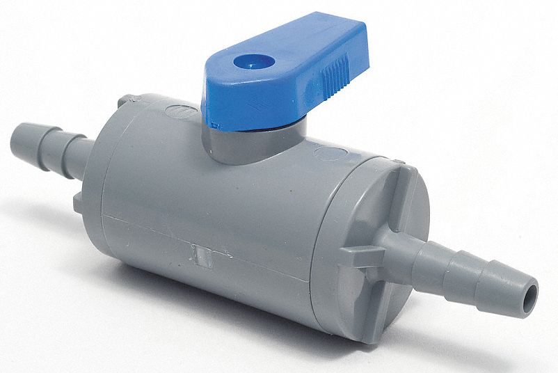 Top Brand Ball Valve, PVC, Inline, 1-Piece, Pipe Size 3/8 in, Connection Type Barb x Barb - 6381690