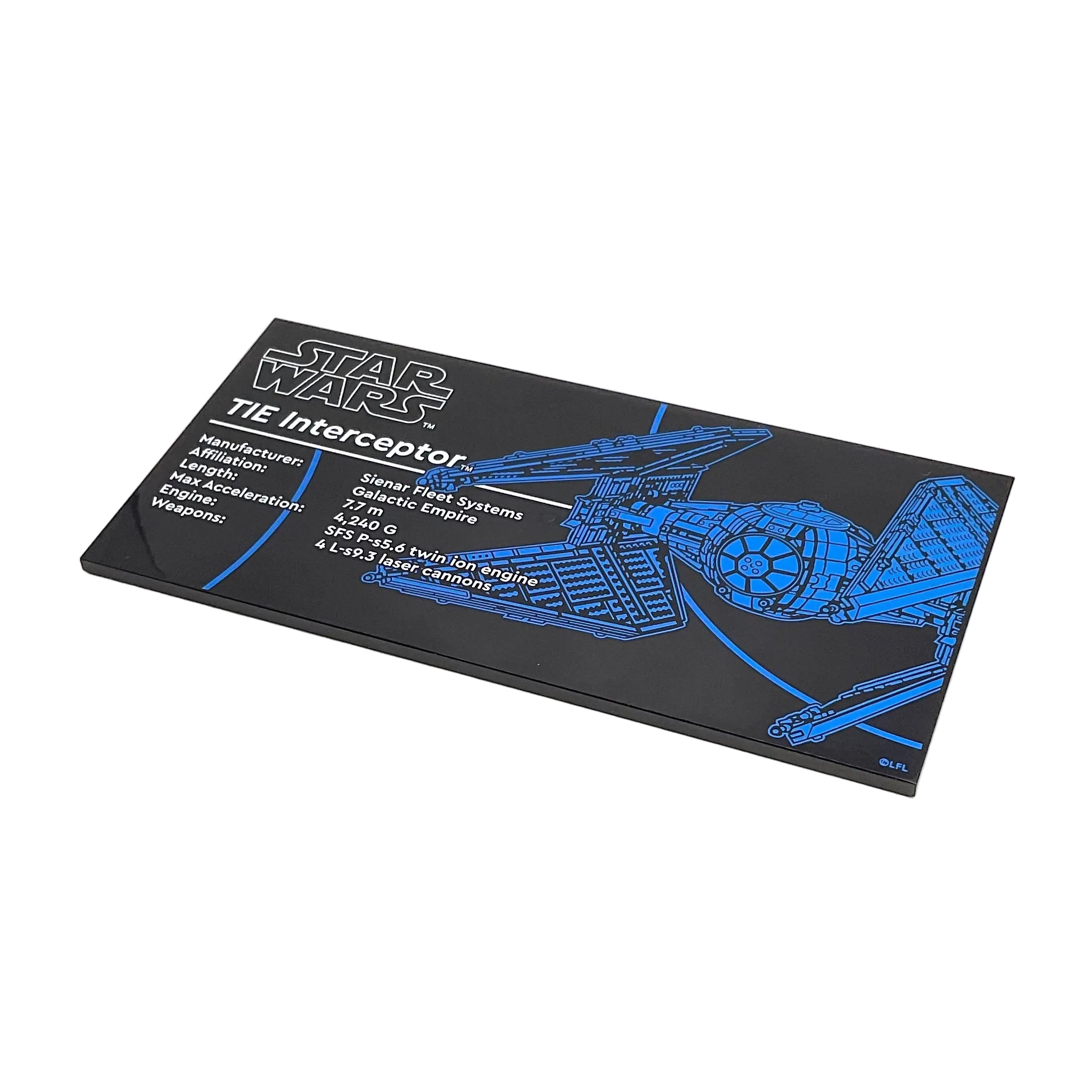 Tile 8 x 16 with Bottom Tubes, Polished Surface with Star Wars TIE Interceptor Pattern, Part# 4974pb01 Part LEGO® Black Very Good